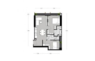 Condominium floor plan, 2 bedrooms in Noble State 39 No. 11019