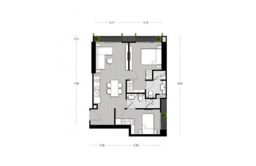 Condominium floor plan, 2 bedrooms in Noble State 39 No. 11019 (2D)