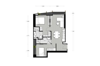 Condominium floor plan, 2 bedrooms in Noble State 39 No. 11018