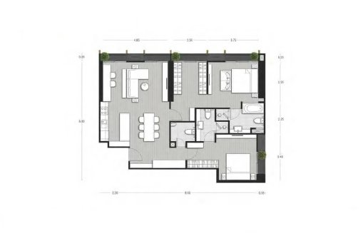 Penthouse floor plan, 2 bedrooms in Noble State 39 No. 11022 (2D)
