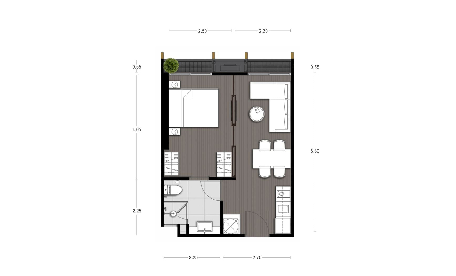 Condominium floor plan, 1 bedroom in Noble State 39 No. 11016