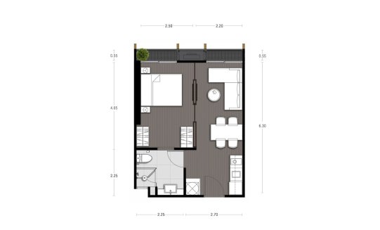 Condominium floor plan, 1 bedroom in Noble State 39 No. 11016 (2D)