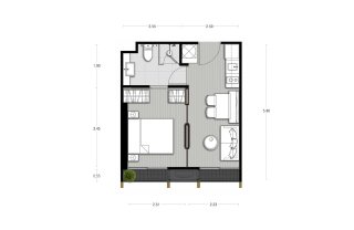 Condominium floor plan, 1 bedroom in Noble State 39 No. 11015
