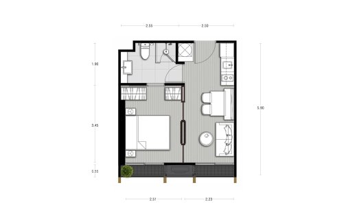 Condominium floor plan, 1 bedroom in Noble State 39 No. 11015 (2D)