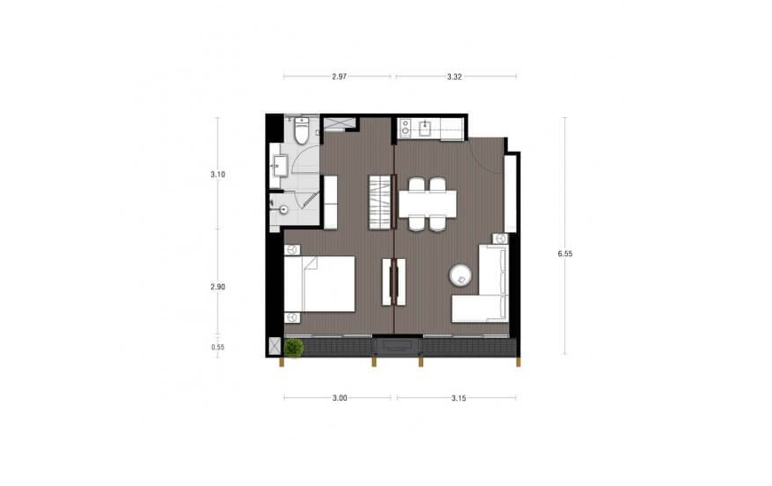 Condominium floor plan, 1 bedroom in Noble State 39 No. 11017